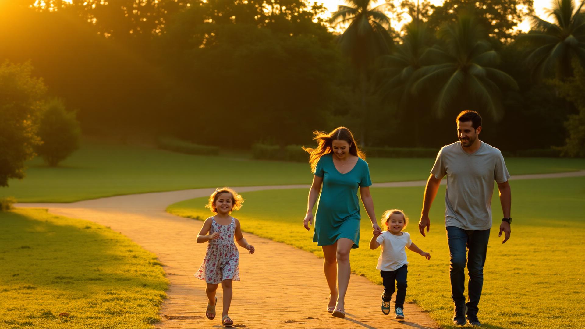 Família ao pôr do sol