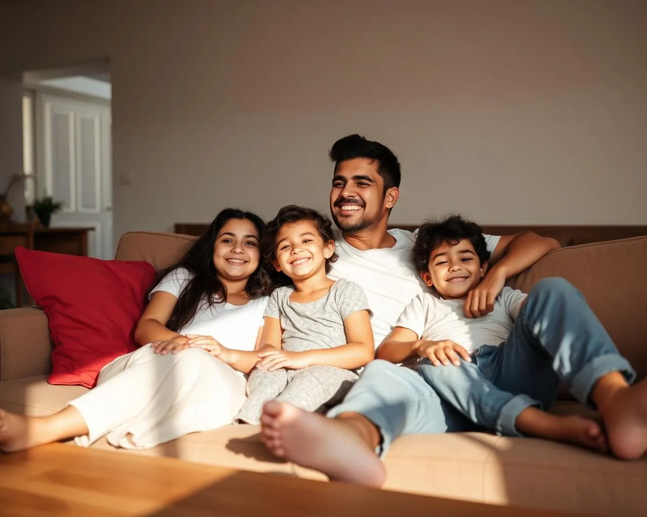 Família relaxando em casa