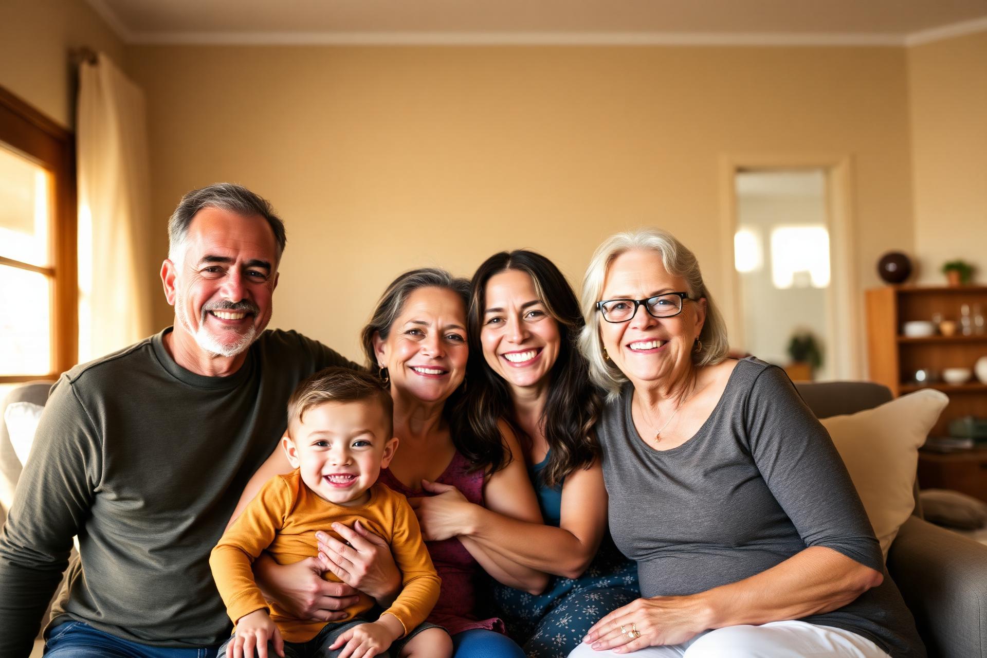 Família feliz reunida em casa